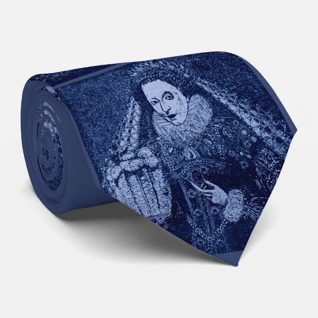 Gravata Rainha Elizabeth I em impressão azul (Rolled)