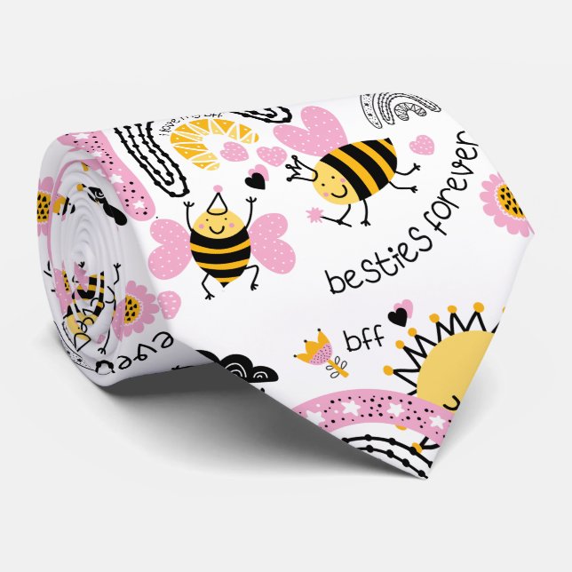 Gravata Rainhas Abelhas Melhores Amigos Para Meninas BFF B (Rolled)