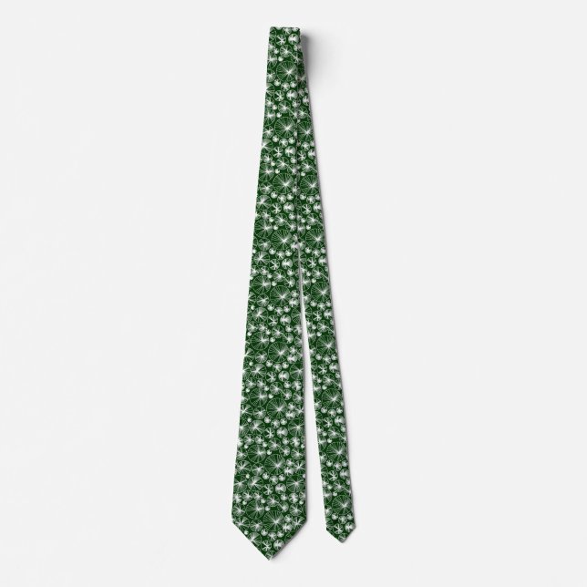 Gravata Raio Círculos - Branco em Verde Escuro (Frente)