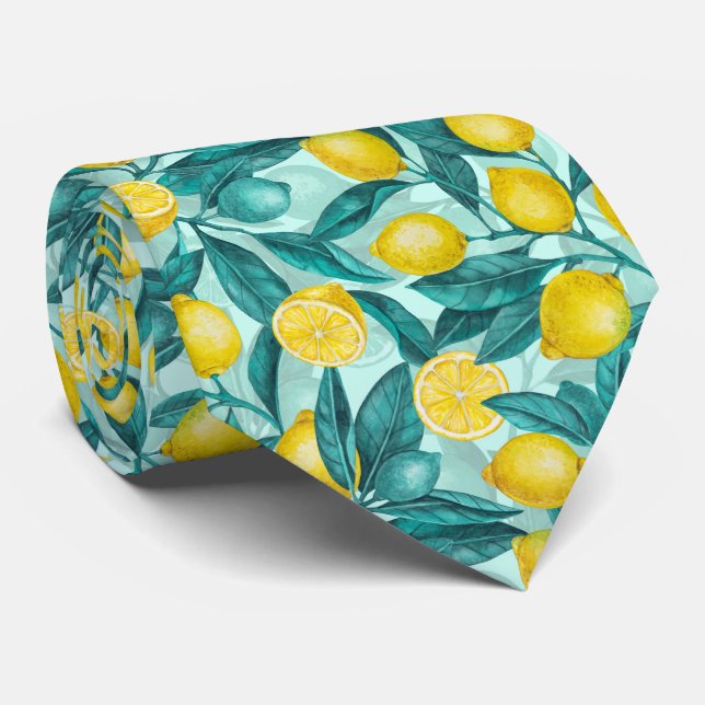 Gravata Ramais de limão em azul e amarelo (Rolled)