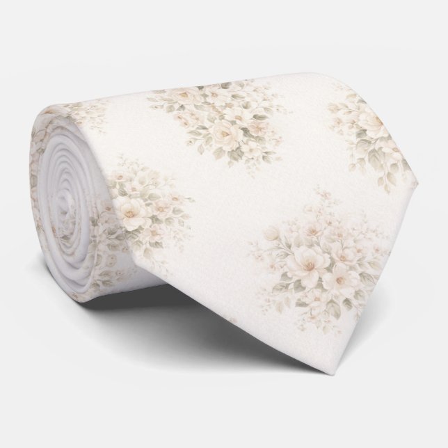 Gravata Ramalhete Floral Creme de Marfim (Rolled)
