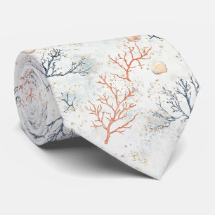 Gravata Ramos de Coral Orgânico Moderno Bege Azul