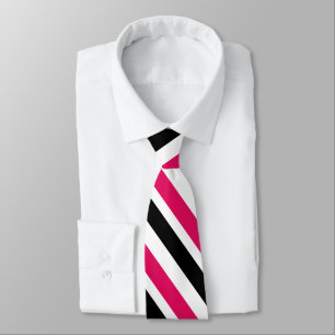 Gravata Raspberry Black White Diagonal Stripes