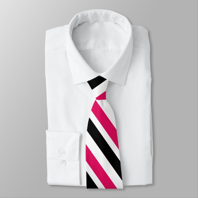 Gravata Raspberry Black White Diagonal Stripes (Amarrado)