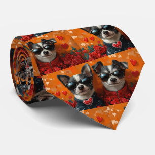 Gravata Rat Terrier Com Rosas do Coração Dia dos Namorados
