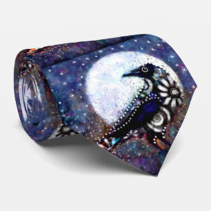 Gravata Raven Moon Floral Preto Branco Branco