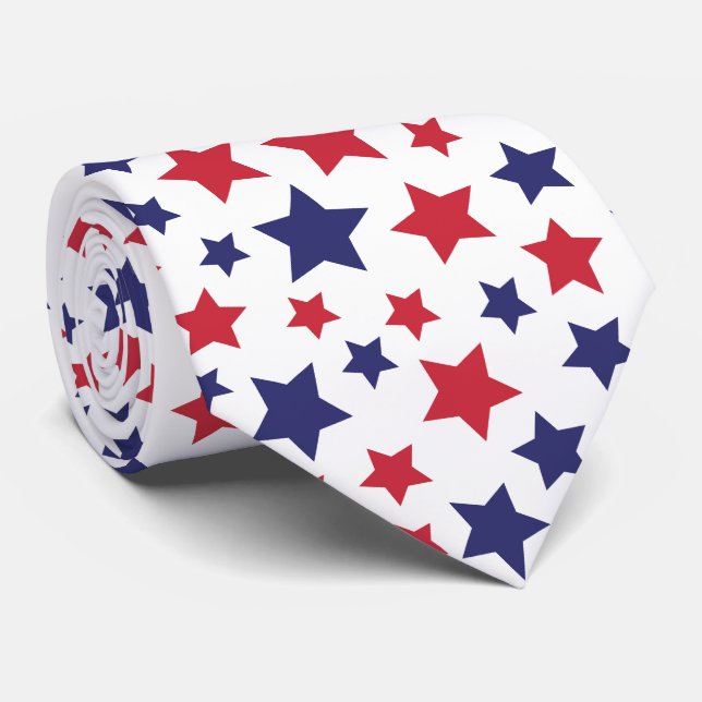 Gravata Red and Blue Stars, 4th of July, White Background (Rolled)