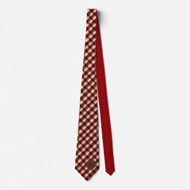 Gravata Red and Green Buffalo Plaid Christmas Neck Tie (Frente)