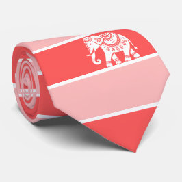 Gravata Red and pink stripes with white elephant