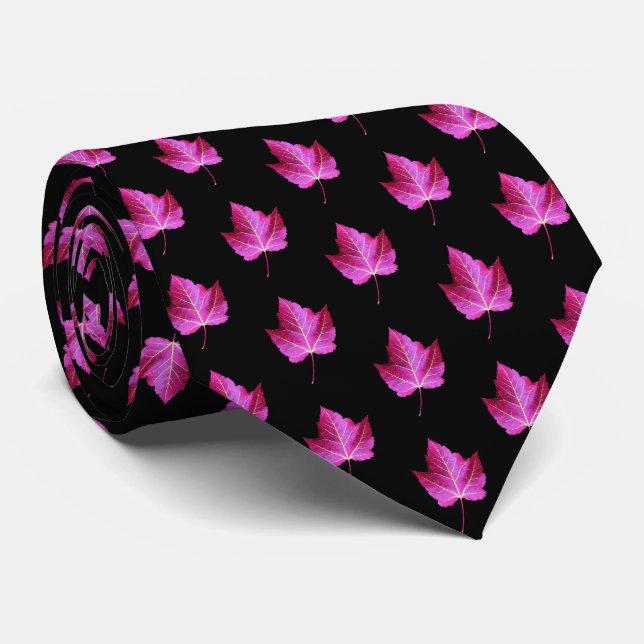 Gravata Red Autumn Maple Leaf Pattern on Black Floral (Rolled)
