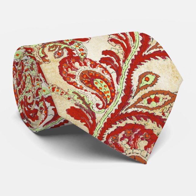 Gravata Red Coral Limão Paisley Wedding Tie (Rolled)