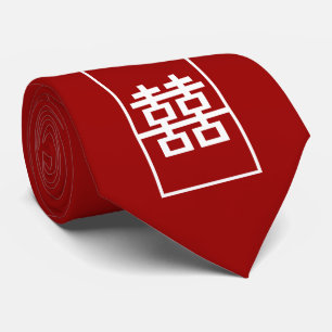 Gravata Red Double Happy Chinese Weding Oriental Tie