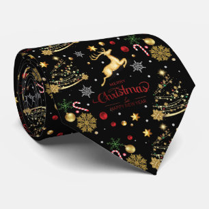 Gravata Red Dourado Reindeer Feliz Árvore de Natal