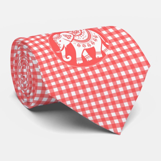 Gravata Red Gingham Plaid with White Elephant (Rolled)