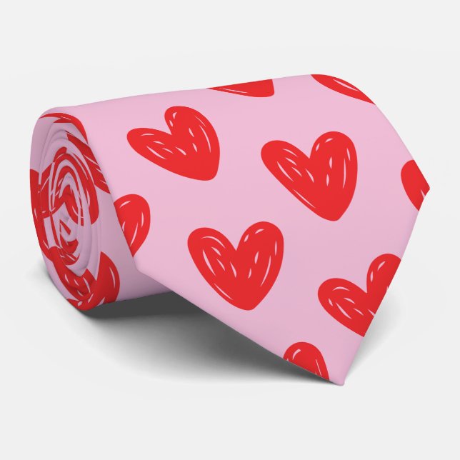 Gravata Red Hand-Drawn Doodle Hearts Pattern on Pastel Pin (Rolled)