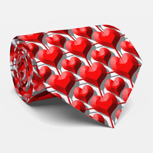Gravata Red Heart Geometric Valentine's Day Pattern  (Rolled)
