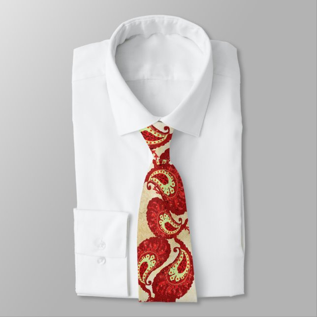 Gravata Red & Limão Paisley Wedding Tie (Amarrado)