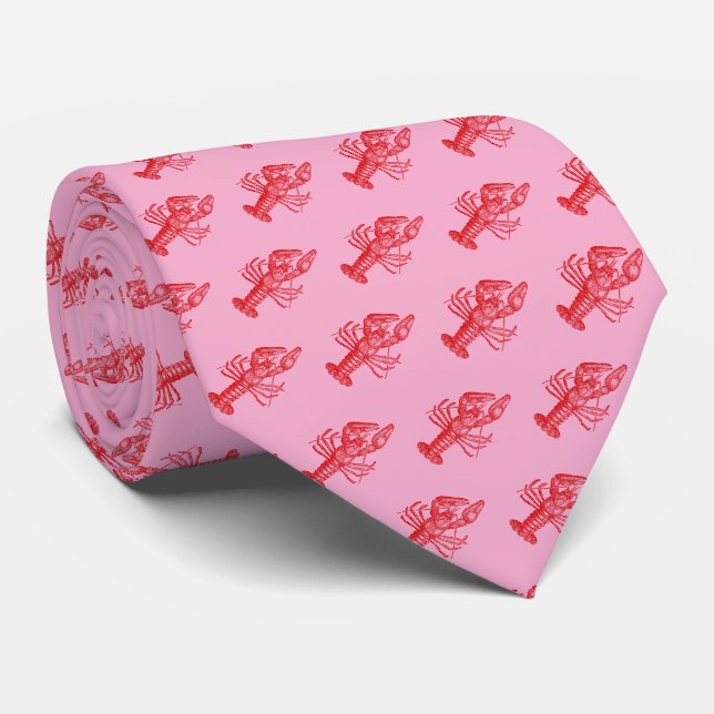 Gravata Red Lobster Vintage #1 Desenho BG Rosa (Rolled)