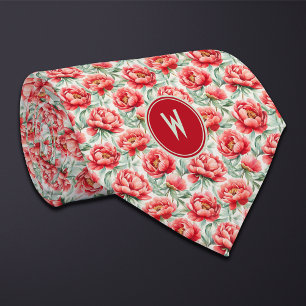 Gravata Red Peonies Floral
