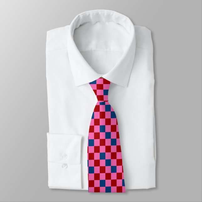 Gravata Red Pink Blue Checkered Pattern Design  (Amarrado)