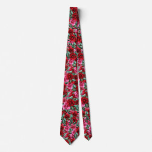Gravata red pink rose floral flower colorful pattern