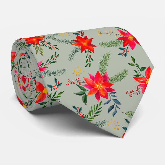Gravata Red Poinsettia Christmas Floral (Rolled)
