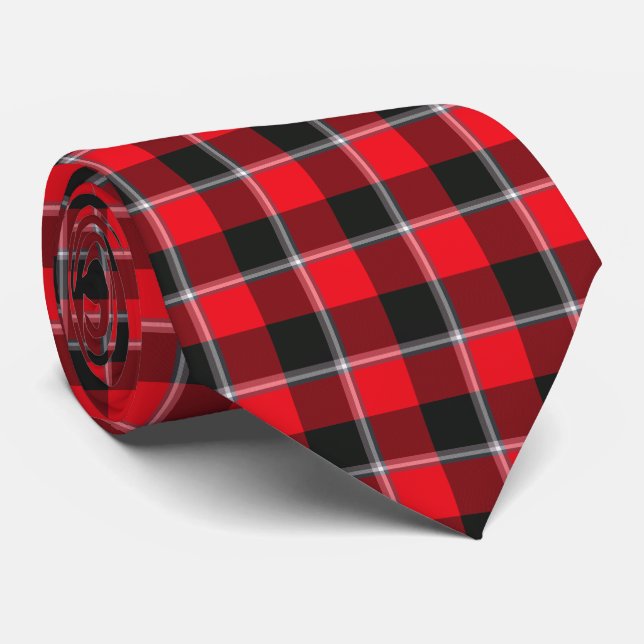 Gravata Red Ribbon and Heavy Metal Plaid Neck Tie (Rolled)