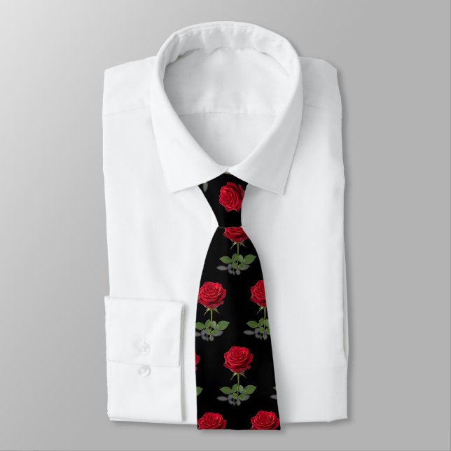 Gravata Red rose flower pattern romantic custom color (Amarrado)
