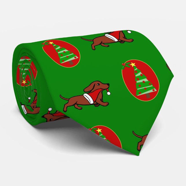 Gravata Red Smooth Dachshund Holiday Tie (Rolled)