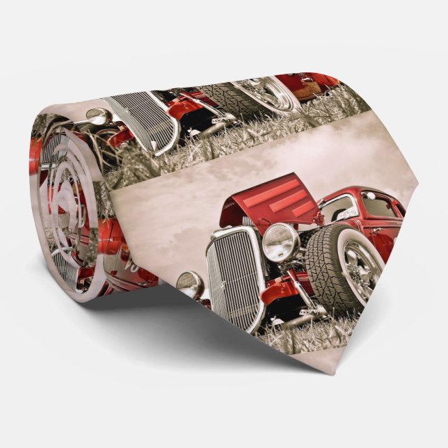 Gravata Red Vintage Classic Car Tie (Rolled)