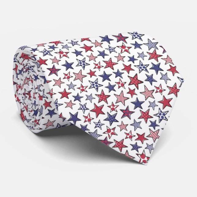 Gravata Red White e Blue Stars América Patriótica   (Rolled)