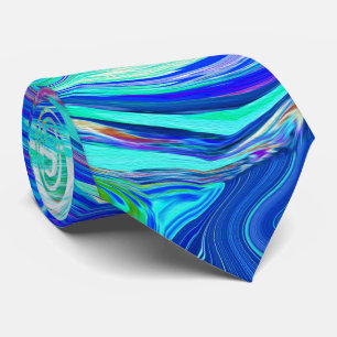 Gravata Redemoinho Líquido Azul e Verde de Oceano Abstrato