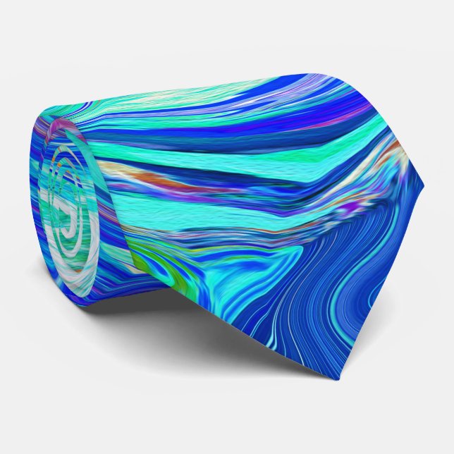 Gravata Redemoinho Líquido Azul e Verde de Oceano Abstrato (Rolled)