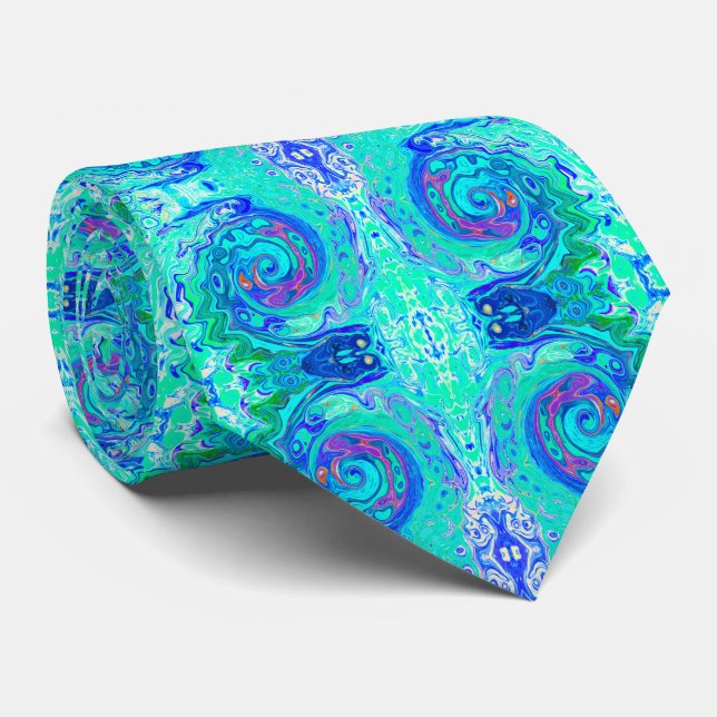 Gravata Redemoinho Líquido Azul e Verde de Oceano Abstrato (Rolled)