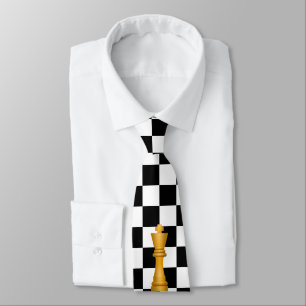 Gravata Rei Dourado em Xadrez Preto e Branco