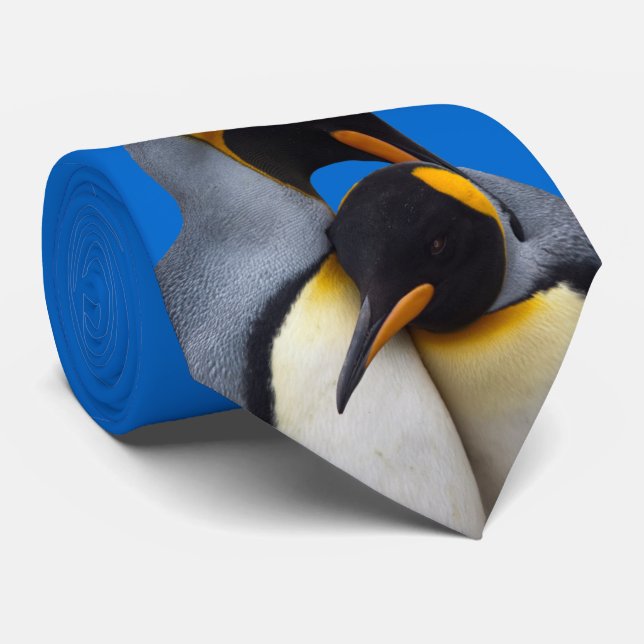 Gravata Rei pinguins no laço do amor (azul) (Rolled)