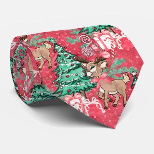 Gravata Reindeer Vermelho Natal e Árvore de Natal