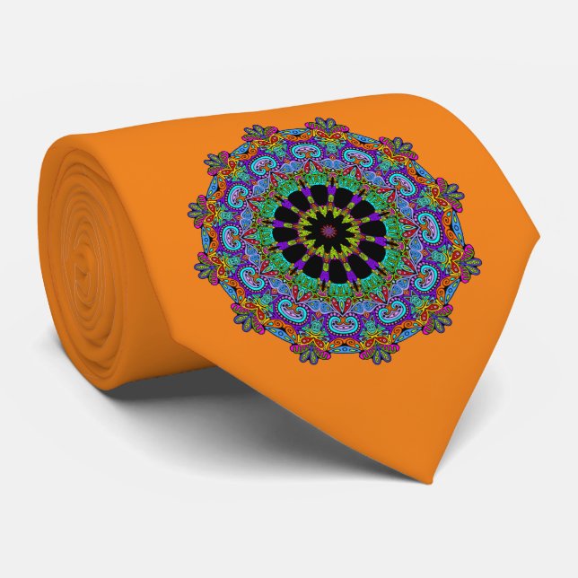 Gravata Relógio de Mandala Pintado à Mão 24 (Rolled)