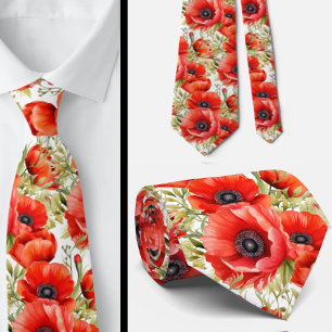 Gravata Remembrance Day Vermelha Papoulas Floral
