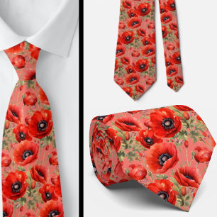Gravata Remembrance Day Vermelha Papoulas Floral