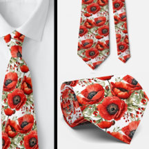 Gravata Remembrance Day Vermelha Papoulas Floral