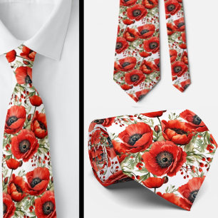 Gravata Remembrance Day Vermelha Papoulas Floral