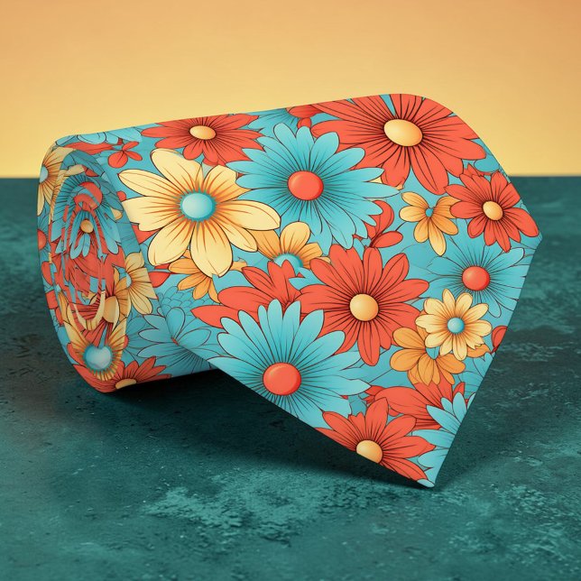 Gravata Retro 70s Classic Flowers Groovy Custom Necktie (Criador carregado)