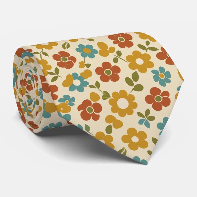 Gravata Retro 70s Floral Pattern (Rolled)