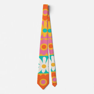Gravata Retro Anos 70 Groovy Floral Xadrez Colorido Patt