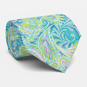 Gravata Retro Aqua Turquoise Paisley Pattern