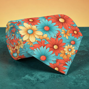 Gravata Retro Clássica Anos 70 Flores Groovy Perso