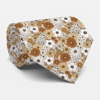 Gravata Retro Floral dos Anos 70 Bege Terracota