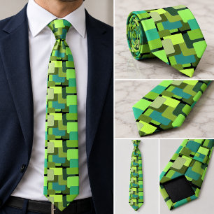Gravata Retro Geométrico Verde Oliva Jade Lima Abstrato