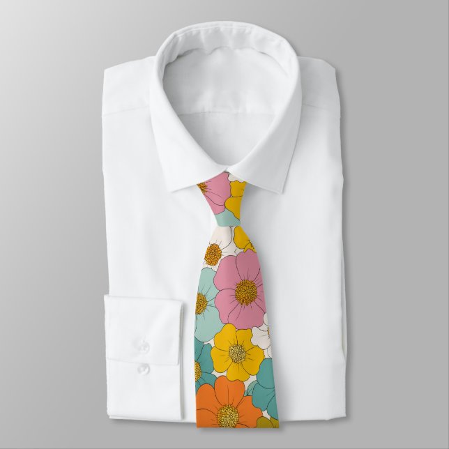 Gravata Retro Hippie Floral Birthday (Amarrado)